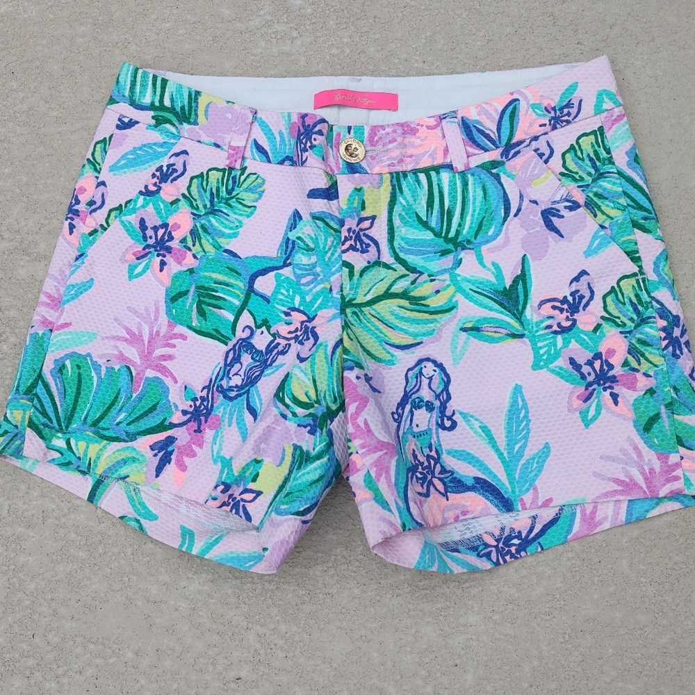 Lily Pulitzer Colorful Mermaid Tropical Cotton And Spandex Shorts